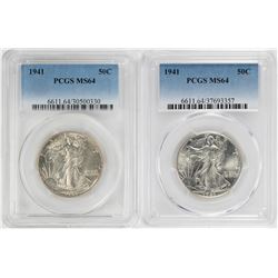 Lot of (2) 1941 Walking Liberty Half Dollar Coins NGC MS64