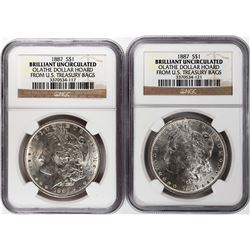 Lot of (2) 1887 $1 Morgan Silver Dollar Coins NGC Brilliant Uncirculated