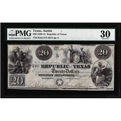 1839-41 $20 Republic of Texas Austin Obsolete Note TXCRA6 PMG Very Fine 30