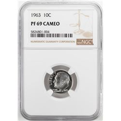 1963 Proof Roosevelt Dime Coin NGC PF69 Cameo