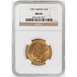 1907 $10 Indian Head Eagle Gold Coin NGC MS64