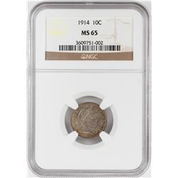 1914 Barber Dime Coin NGC MS65