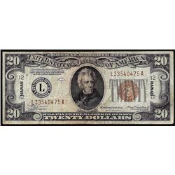 1934A $20 Hawaii WWII Emergency Issue Federal Reserve Note