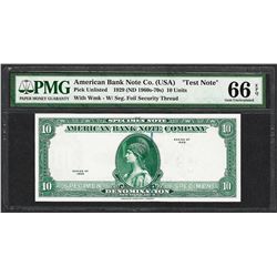 1929 10 Unit American Bank Note Co. "Test Note" PMG Gem Uncirculated 66EPQ