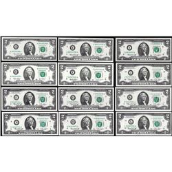 District Set of (12) 1976 $2 Federal Reserve Notes