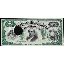 1870 $5 Jackson, State of Mississippi Obsolete Note