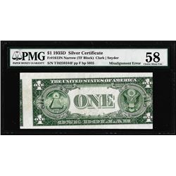 1935D $1 Silver Certificate Note First Print Misaligned ERROR PMG About Unc. 58