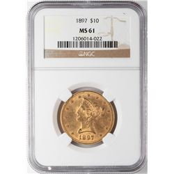 1897 $10 Liberty Head Eagle Gold Coin NGC MS61