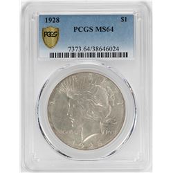 1928 $1 Peace Silver Dollar Coin PCGS MS64