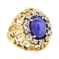 14KT Yellow Gold 1.50 ctw Lindy Star Sapphire and Diamond Ring