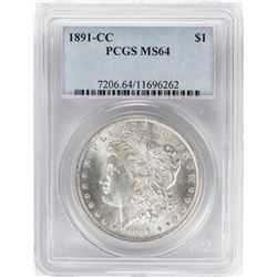 1891-CC $1 Morgan Silver Dollar Coin PCGS MS64