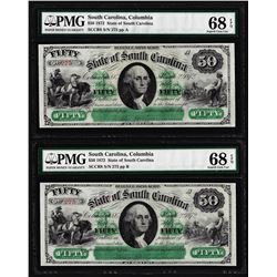 Matching Serial Set- 1872 $50 South Carolina Obsolete Notes PMG Superb Gem Unc. 68EPQ