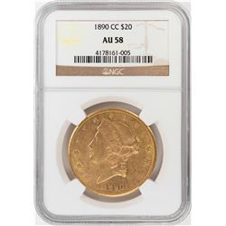 1890-CC $20 Liberty Head Double Eagle Gold Coin NGC AU58