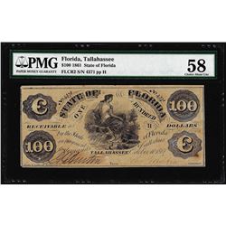 1861 $100 State of Florida Tallahassee Cr.2 Obsolete Note PMG Choice About Unc. 58