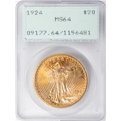 1924 $20 St. Gaudens Double Eagle Gold Coin PCGS MS64 Old Green Rattler