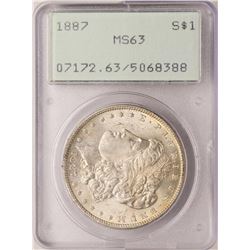 1887 $1 Morgan Silver Dollar Coin PCGS MS63 Old Green Rattler Holder