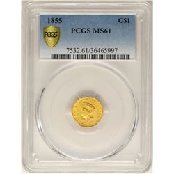 1855 $1 Indian Princess Head Gold Dollar Coin PCGS MS61