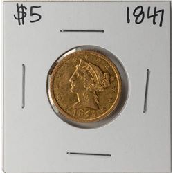 1847 $5 Liberty Head Half Eagle Gold Coin