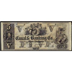 1800's $5 Canal & Banking Co. New Orleans Obsolete Note
