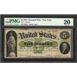 1861 $5 Demand Note New York Fr.1 PMG Very Fine 20