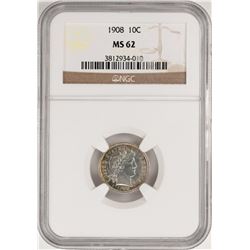 1908 Barber Dime Coin NGC MS62