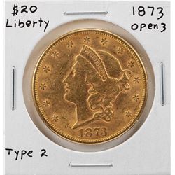 1873 Open 3 $20 Liberty Head Double Eagle Gold Coin