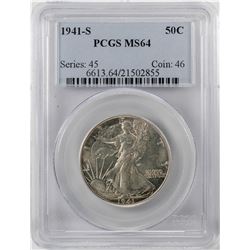 1941-S Walking Liberty Half Dollar Coin PCGS MS64