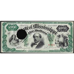 1870 $5 Jackson, State of Mississippi Obsolete Note