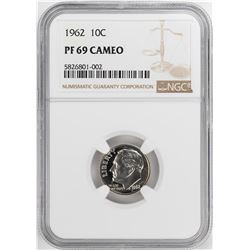 1962 Proof Roosevelt Dime Coin NGC PF69 Cameo