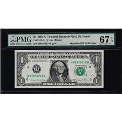 1981A $1 Federal Reserve Note Misplaced Back Plate # ERROR PMG Superb Gem Unc 67EPQ