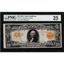 1922 $20 Gold Certificate Note Fr.1187 PMG Very Fine 25