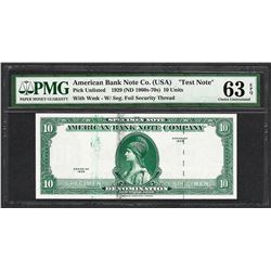 1929 10 Unit American Bank Note Co. "Test Note" PMG Choice Uncirculated 63EPQ