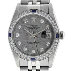 Rolex Mens Stainless Steel Meteorite Diamond & Sapphire Datejust Wristwatch