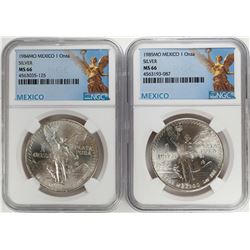 1984-1985Mo Mexico 1 Onza Libertad Silver Coins NGC MS66
