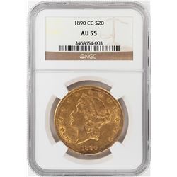 1890-CC $20 Liberty Head Double Eagle Gold Coin NGC AU55