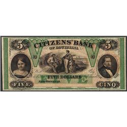 1800 $5 Citizens Bank of Louisiana, New Orleans Obsolete Note