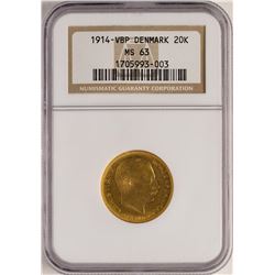 1914-VBP 20 Kroner Denmark Gold Coin NGC MS63