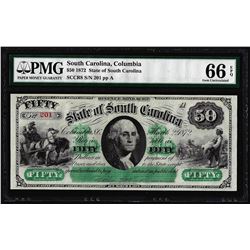 1872 $50 State of South Carolina Revenue Bond Obsolete Note PMG Gem Uncirculated 66EPQ