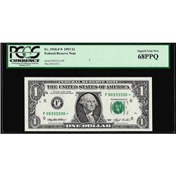 Fancy Serial # 1993 $1 Federal Reserve STAR Note Fr.1918-F* PCGS Superb Gem New 68PPQ
