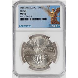 1985Mo Mexico 1 Onza Libertad Silver Coin NGC MS66
