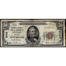 1929 $50 NB of Detroit, MI CH# 8703 National Currency Note