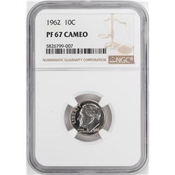 1962 Proof Roosevelt Dime Coin NGC PF67 Cameo