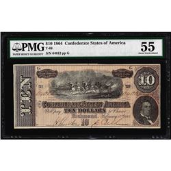 1864 $10 Confederate States of America Note T-68 PMG About Uncirculated 55