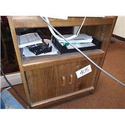 WOODEN AUDIO/VISUAL DISPLAY CABINET WITH WHEELS