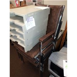3 HEAVY DUTY METAL/VINYL STACKING CHAIRS, STACKABLE FILE BINS