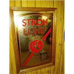 Vintage Stroh Light Beer Mirror Advertising Sign