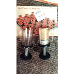 Vintage "Shot Glass Checkers" & Pair of "BEER BELL" Novelty Mugs