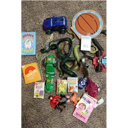 LOT OF VINTAGE CARD GAMES, COLLECTIBLE TOYS, RUBBER SNAKES