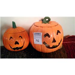PAIR OF LIGHT-UP CERAMIC JACK-O-LANTERNS