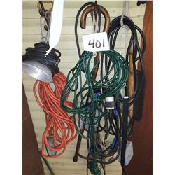 WORK LIGHT AND EXTENSIONS CORDS, WOODEN CANE